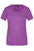 A purple Ladies Basic-T shirt with short sleeves and a rounded neckline, featuring a branding label.