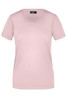 A light pink T-shirt with short sleeves and a round neckline. It features a logo on the tag.