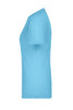 A side view of a light blue women's T-shirt. It features a simple design and includes a logo.