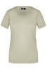 A women's short-sleeved T-shirt in a light beige colour, featuring a round neckline and a logo.