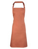 A brown bib apron with a neck strap and a plain design, featuring a logo on the front.