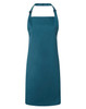 A teal bib apron with an adjustable neck strap, featuring a simple design and no visible logo.