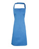 A blue bib apron with a neck strap and no visible branding, suitable for chefwear or uniforms.