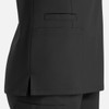 A black women's double V-neck top featuring a side slit and large pocket. The top has a simple, sleek design.