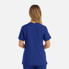 A women's double V-neck top in a rich royal blue, featuring short sleeves and a relaxed fit.