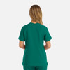A women's double V-neck top in a rich teal colour, featuring short sleeves and a simple design.