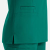 A green women's top featuring a double V-neck design and a side pocket. The fabric appears smooth and lightweight.