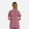 A women's double V-neck top in a muted mauve colour, featuring short sleeves and a relaxed fit.