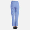 A pair of women's full elastic pull-on pants in light blue, featuring a smooth waistband and back pockets.