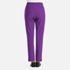 A pair of women's full elastic pull-on pants in vibrant purple, featuring back pockets and a relaxed fit.