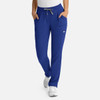 A pair of women's full elastic pull-on pants in a vibrant blue, featuring pockets and a drawstring waist.