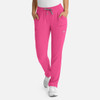 A pair of pink full elastic pull-on pants for women with side pockets and a drawstring waistband.