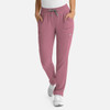 Full elastic pull-on pants in a soft mauve colour, featuring side pockets and a drawstring waistband.