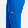 Bright blue women's full elastic pull-on pants with a pocket and branding detail.