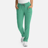 A pair of women's full elastic pull-on pants in a vibrant teal colour, featuring side pockets and a drawstring waist.