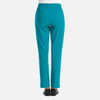 A pair of turquoise women's pants with a full elastic waistband and two back pockets.