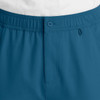 A pair of men's cargo pants in a teal colour featuring a fly front and an elastic waistband. Includes a button and a logo.