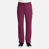 Men's cargo pants in dark burgundy with a relaxed fit and elastic waistband. Features side pockets and a branded logo.