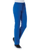 A pair of women's full elastic cargo pants in bright blue, featuring side pockets and a drawstring waist.