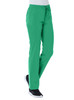 A pair of women's cargo pants in vibrant green with an elastic waistband and side pockets, featuring branding.