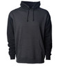 A heavyweight pullover hood in charcoal grey with black sleeves, featuring a front pouch pocket and a hood.