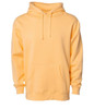 A lightweight pullover hoodie in a bright yellow colour, featuring a front pocket and a hood, with a logo present.