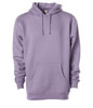 A purple heavyweight pullover hood with a front pocket and adjustable drawstring hood. It features a logo.