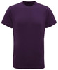 A purple performance t-shirt with short sleeves and a round neckline, featuring a logo.