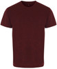 A maroon performance T-shirt with a simple design, featuring short sleeves and a rounded neckline. It has a logo.