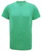 A green performance T-shirt with a classic crew neck and short sleeves. It features a logo.