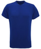 A blue performance t-shirt with a round neckline and short sleeves, featuring a logo.