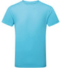 A light blue performance T-shirt with short sleeves and a smooth finish. Features a logo.