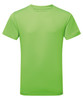 A bright green performance T-shirt with a round neckline and short sleeves, featuring a logo on the front.