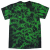 A Crinkle Tie Dye T-Shirt in vibrant green with a unique spiral pattern, featuring a logo on the front.