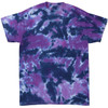 A Crinkle Tie Dye T-Shirt in purple and navy blue with a vibrant, swirling pattern. It features a logo.