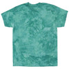 A mint green tie dye t-shirt with a swirling pattern and a simple crew neck design. It has a logo on the label.