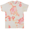 An infusion tie dye t-shirt featuring a white base with pink and orange patterns. It has a logo.