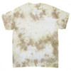 A tie dye T-shirt featuring a blend of cream and light brown swirls, with a relaxed fit and a logo on the sleeve.
