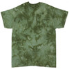 A green tie-dye t-shirt with a swirling pattern in various shades of green. It has a relaxed fit and short sleeves.