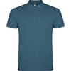 A teal polo shirt with a classic collar and three-button placket, featuring a logo on the chest.