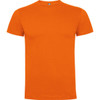 An orange Dogo Premium T-Shirt with a crew neck and short sleeves, featuring a logo on the tag.