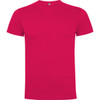 A red premium T-shirt with a simple design and a logo at the neckline.