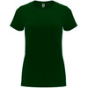 A dark green Capri T-shirt with a classic crew neck and short sleeves, featuring a logo on the tag.