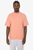 A short sleeve crewneck tee in a soft peach colour, featuring a relaxed fit and a branding logo.