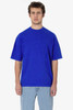 A bright blue short sleeve crewneck tee, featuring a relaxed fit and a simple design. It has a logo on the front.