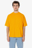 A vibrant orange short sleeve crewneck t-shirt with a relaxed fit and a branding logo.