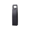 A drink bottle bag in black leather with a handle and stitching details, featuring a logo.