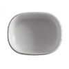 A white lunch box with a smooth interior and rounded edges. It has a logo on the side.