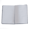 A2 space A5 notebook with a plain, blank, white interior and a dark cover. It features a logo on the front.