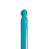 A vibrant turquoise gel ink pen with a rounded top, featuring a logo and made from recycled materials.